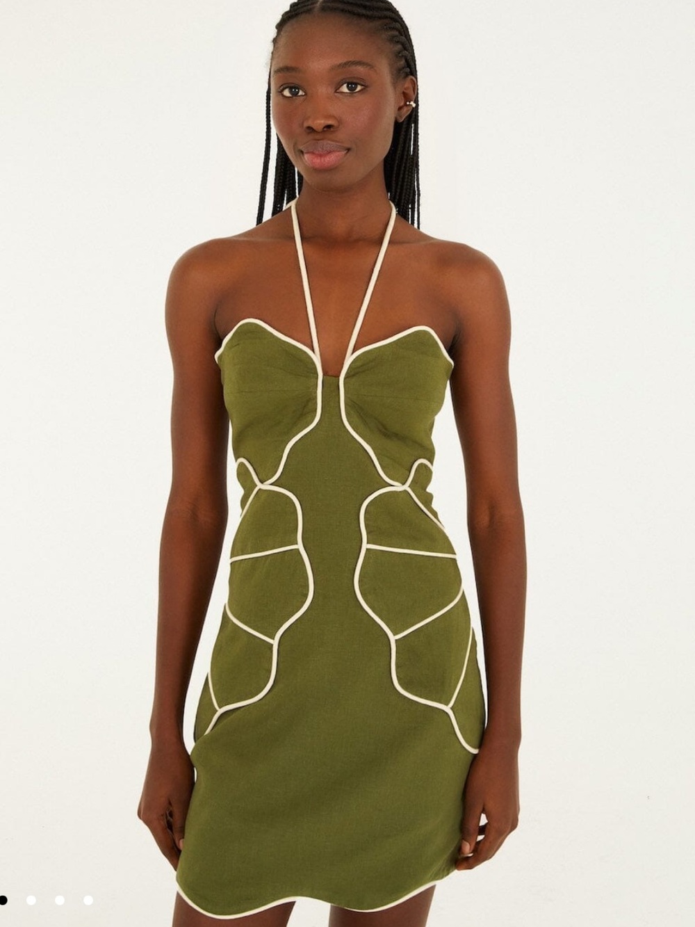 FARM Rio Olive Mini Dress with Cream Piping
